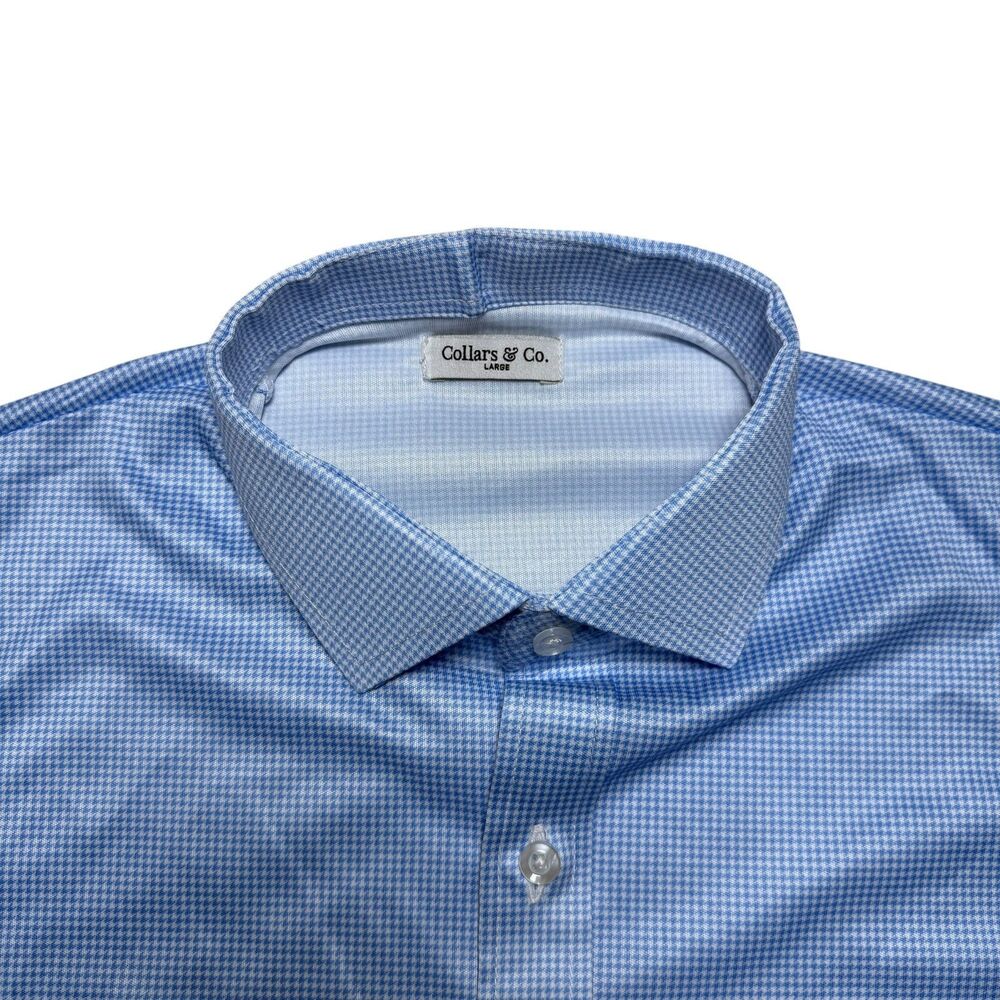 Collars and Co Structured Collar Polo Size L Light Blue Houndstooth Golf